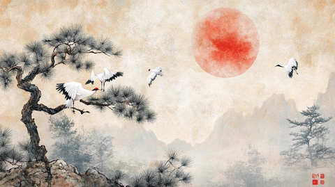 红日出东方意境中式画