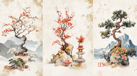 红叶花鸟写意山水