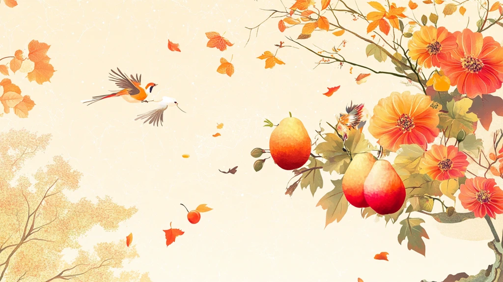 新中式手绘银杏叶花鸟