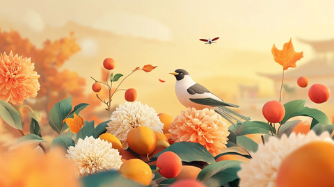 秋天秋日菊花花鸟