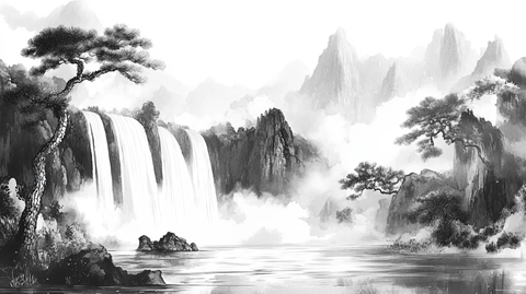 水墨数字画山水画壁纸