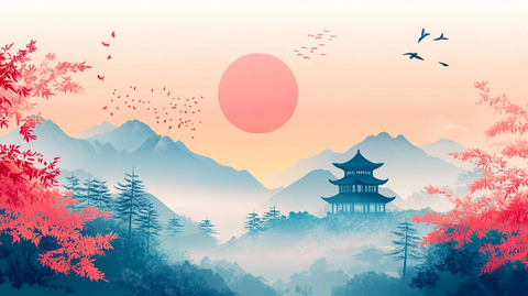 仙鹤楼阁古风山水画