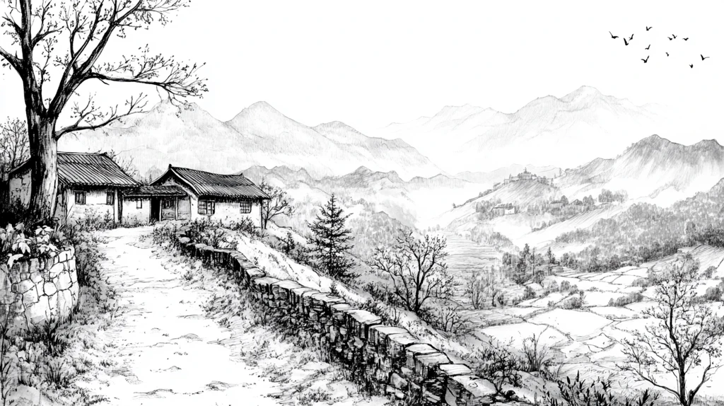 水墨农村场景
