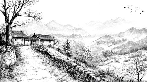 水墨农村场景