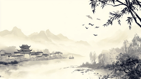 楼阁山水意境画