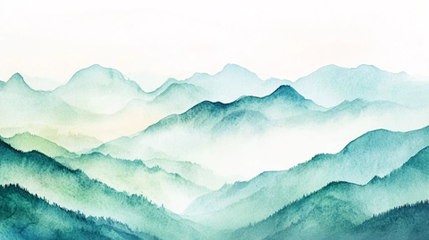 水彩画山峰群山远山