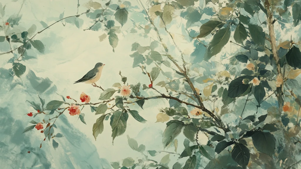 蓝调花鸟树枝背景