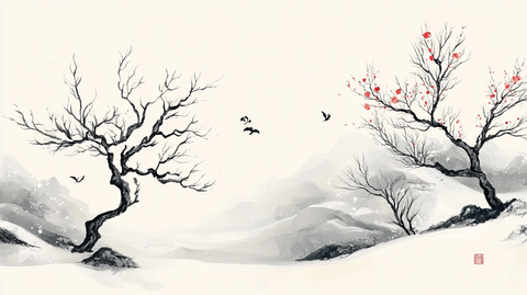 水墨雪景梅花插画