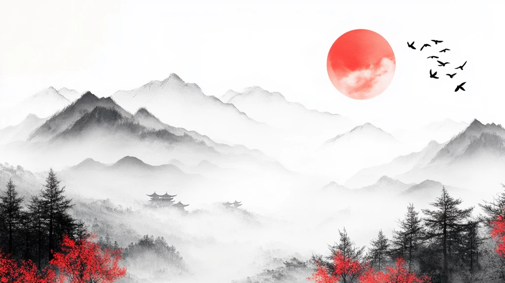 红日水墨山水