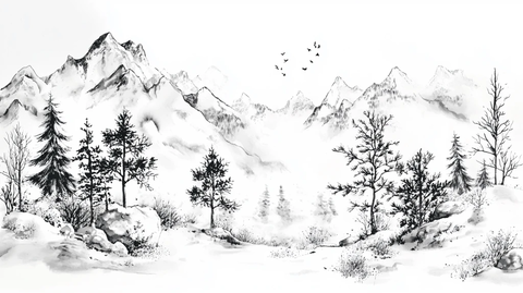 雪山水墨画