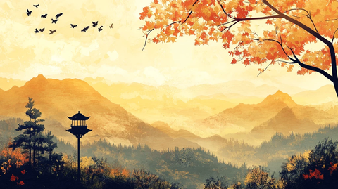 古风秋天景色插画