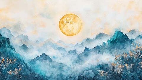 花好月圆水墨山水画