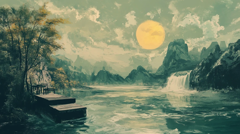 虎溪夜月景点插画