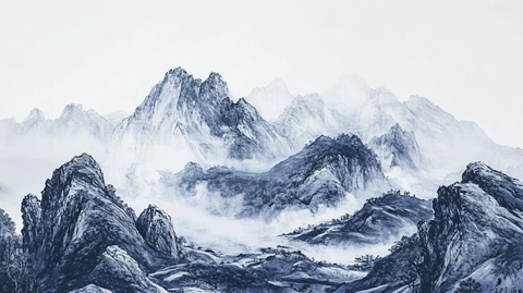 蓝色经典巨幅山水