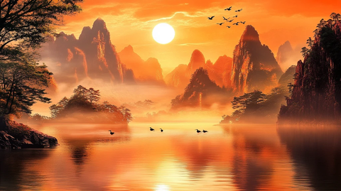 大幅高清山水日出