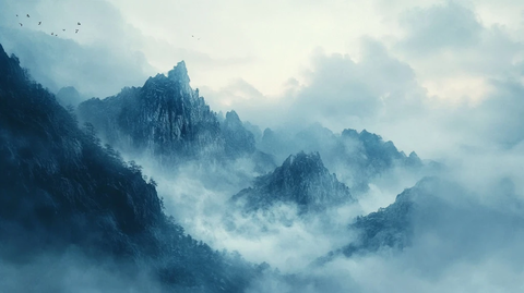 墨韵禅意山峰云雾意境