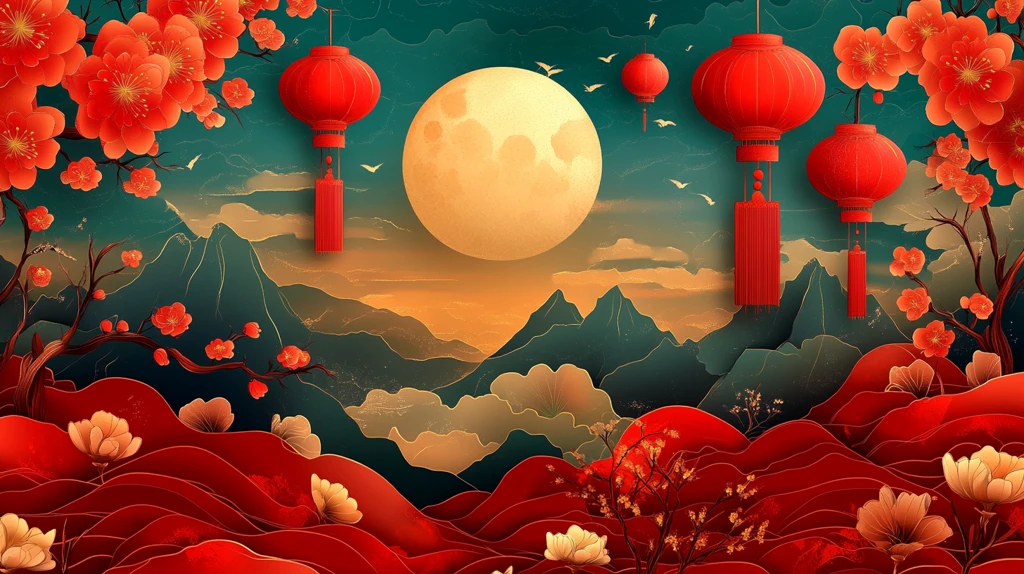 花好月圆包装插画