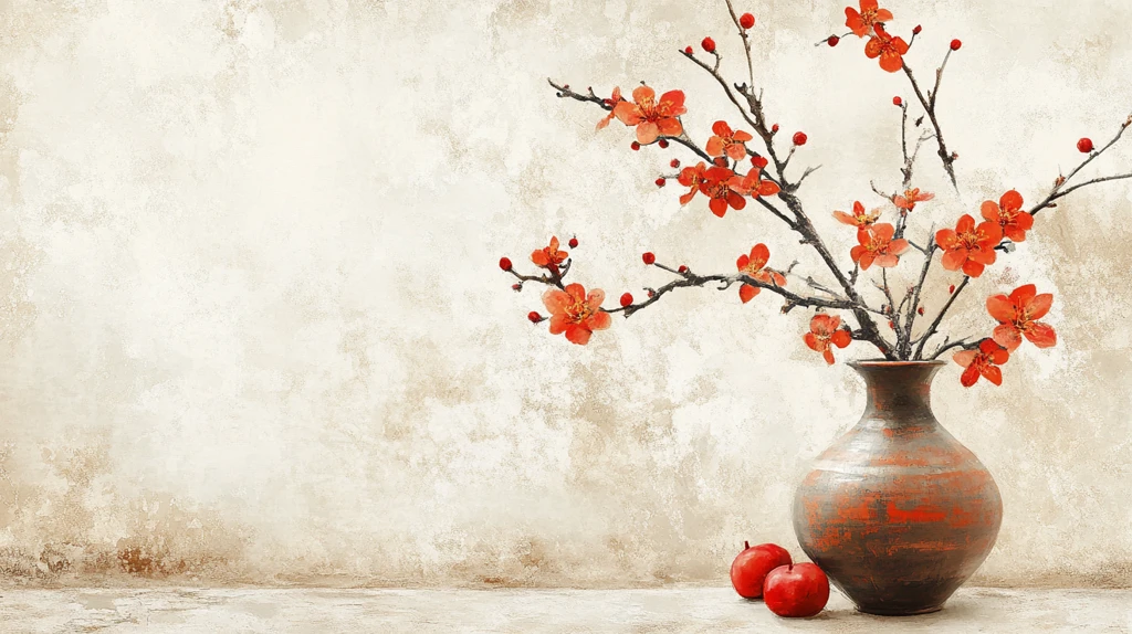 花瓶插着假梅花