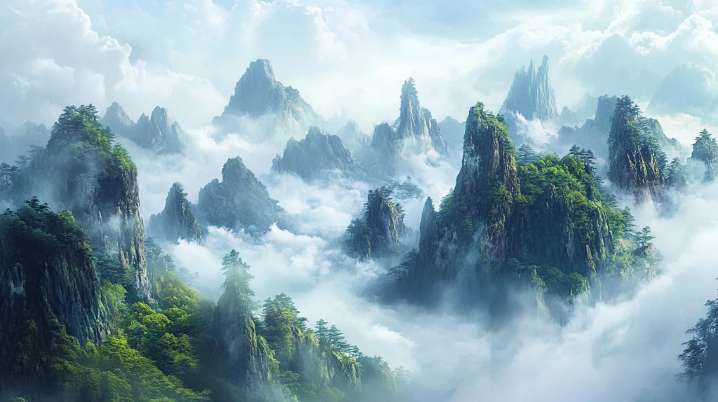 雾漫群峰图片素材下载