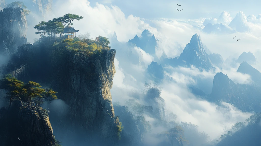 墨韵禅意山峰云雾风景