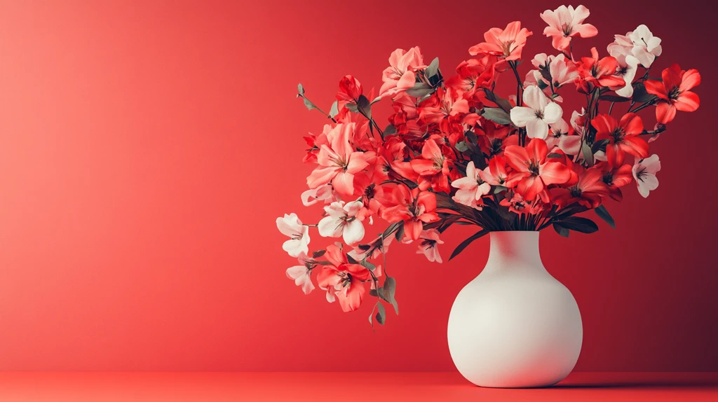 红色花卉花瓶
