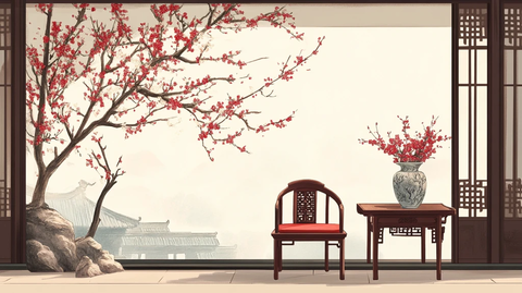 中式梅花阁楼背景