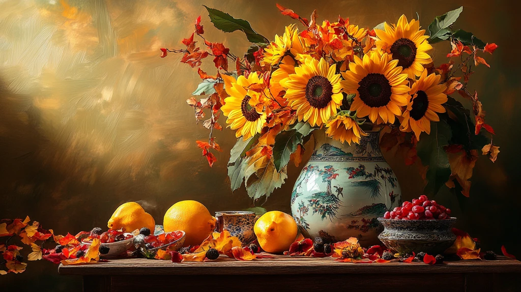 秋天鲜花盛开布景软装