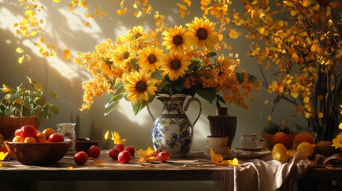 秋天鲜花盛开布景软装