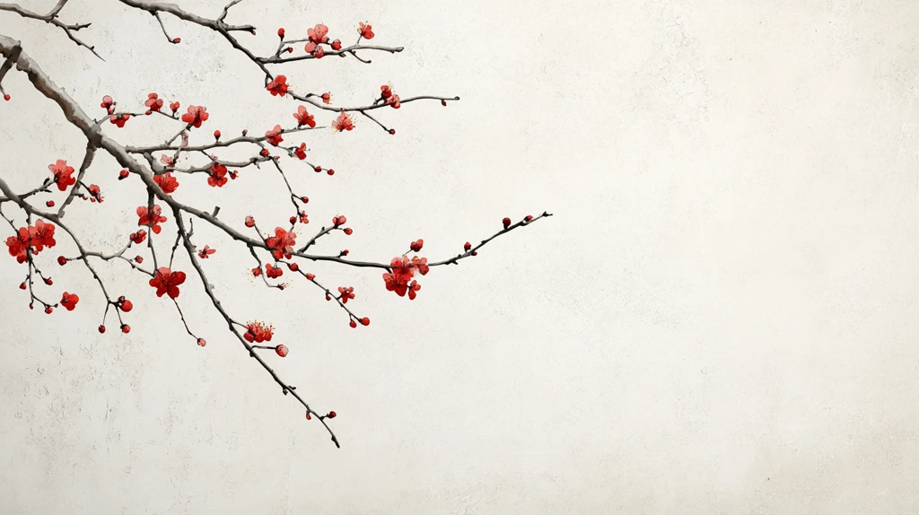 工笔手绘红墙梅花