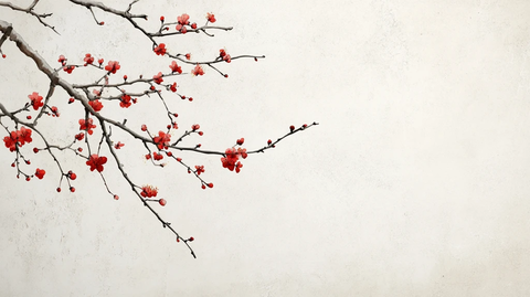 工笔手绘红墙梅花