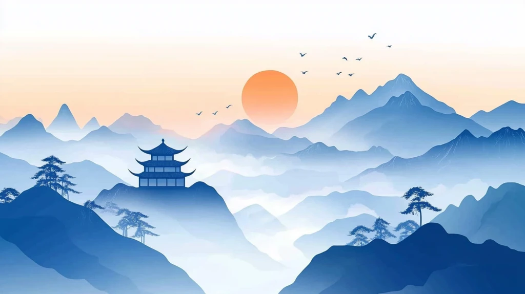 仙鹤楼阁山水插画