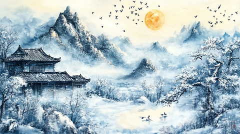 仙鹤楼阁古风山水画