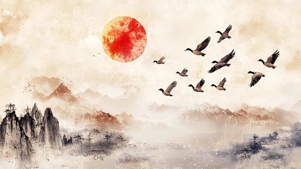 意境水墨日出日落