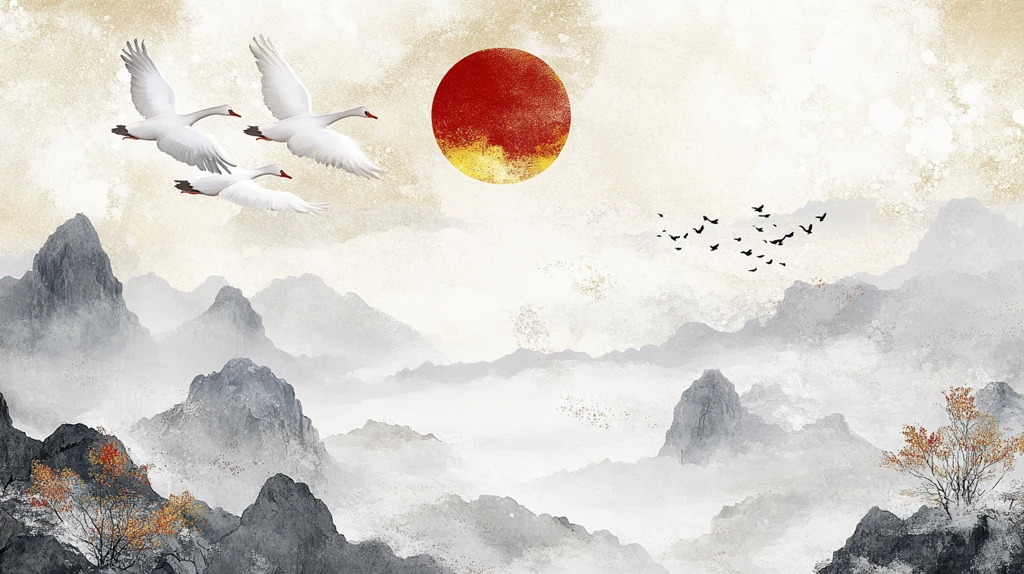 红日出东方意境中式画