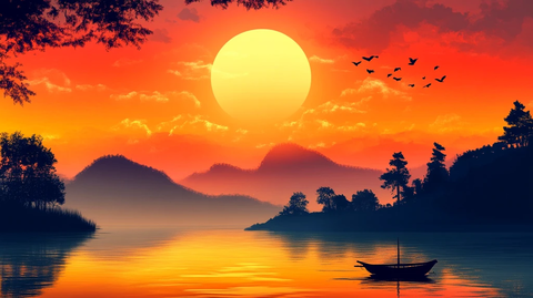 大幅高清山水日出