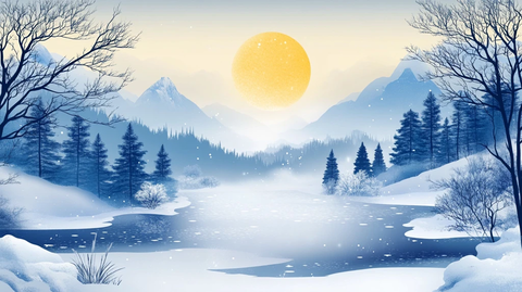 冬日山川风景插画