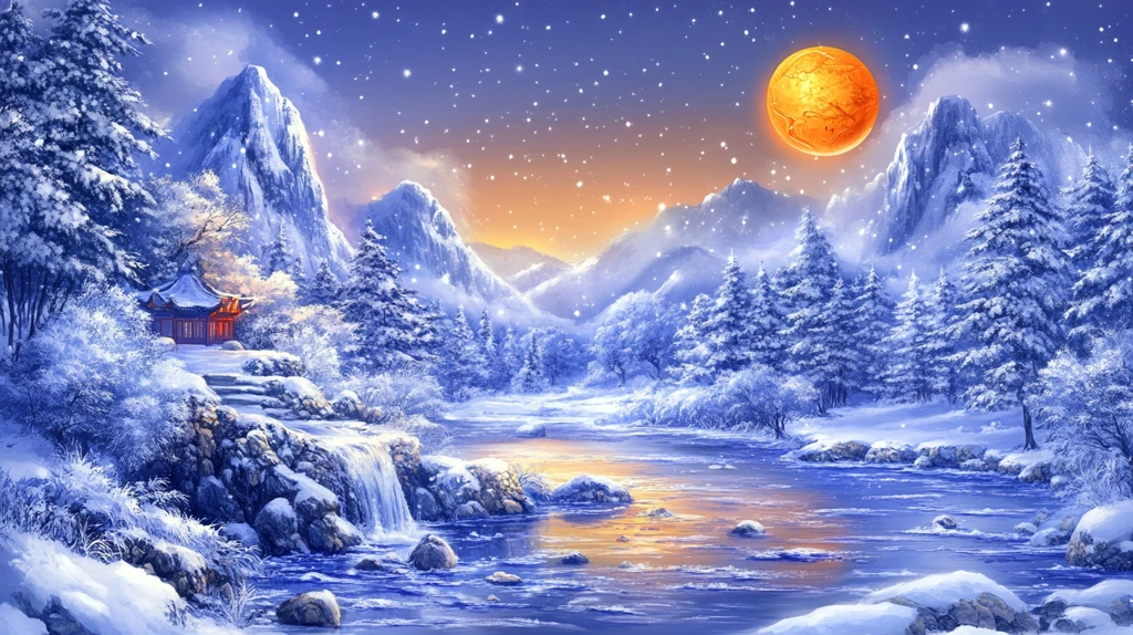 手绘雪夜风景无框画