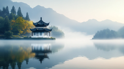 晨雾中的怀思亭