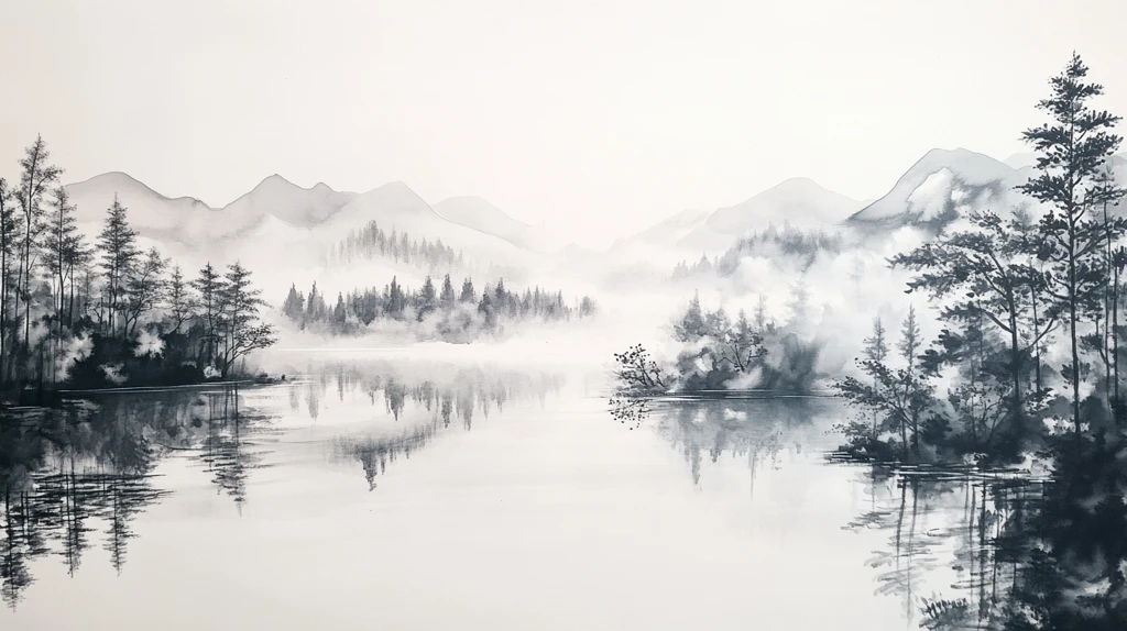 雨后朦胧山水禅意画