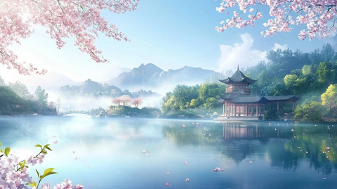 桃花源记古风山水插画