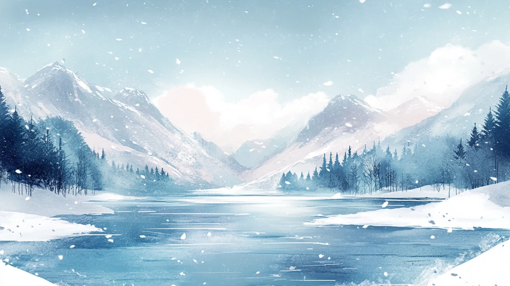 冬日山川风景插画