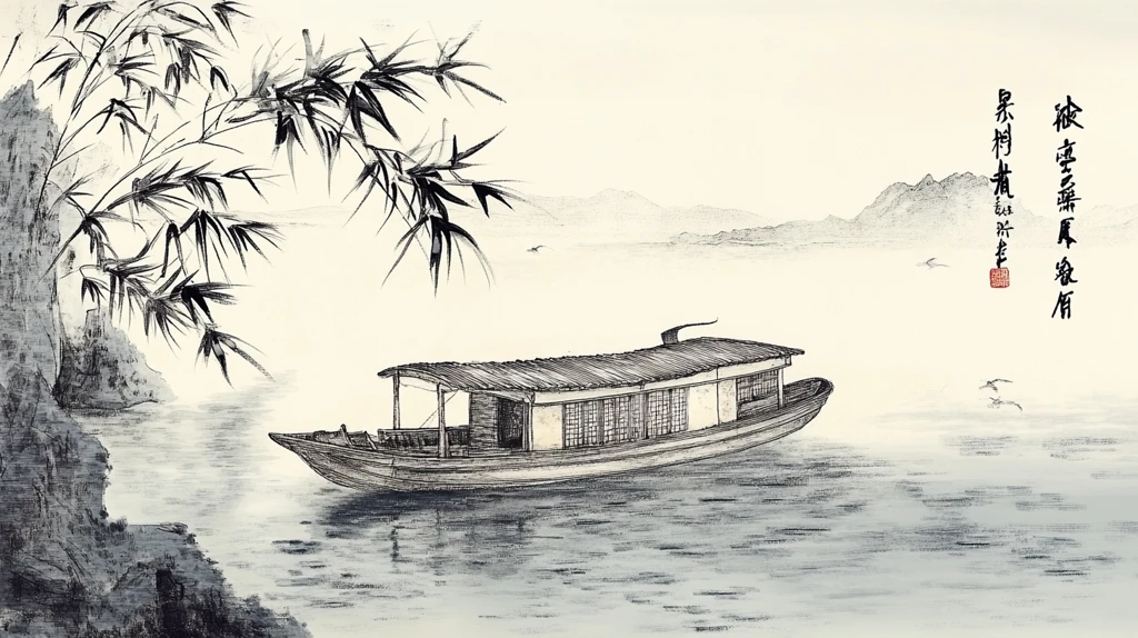 工笔复古小舟