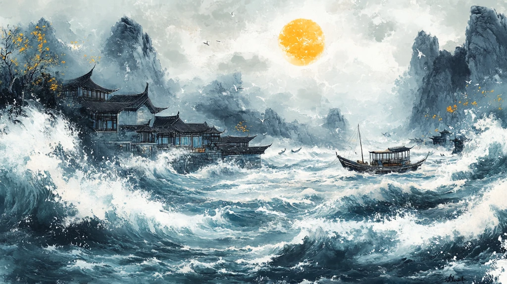 古风海浪包装插画