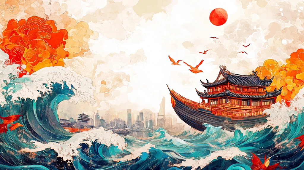 古风海浪包装插画