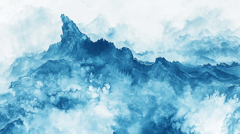 蓝黑色泼墨山水