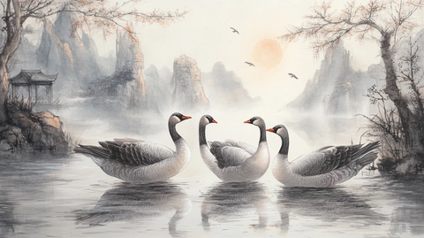 天鹅风景画