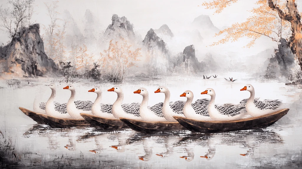 湖泊大白鹅花船