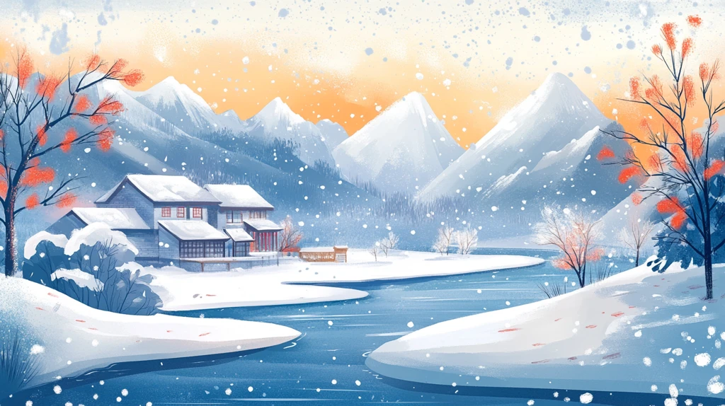 冬日山川风景插画