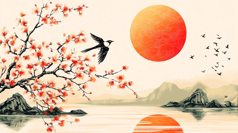 红日出东方意境中式画