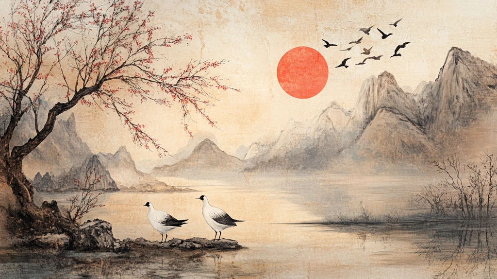 红日出东方意境中式画